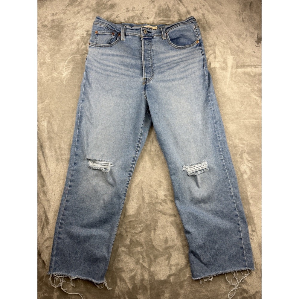 Levi's Jeans Womens 32 Ribcage Straight Ankle High Rise Raw Hem Light Button Fly